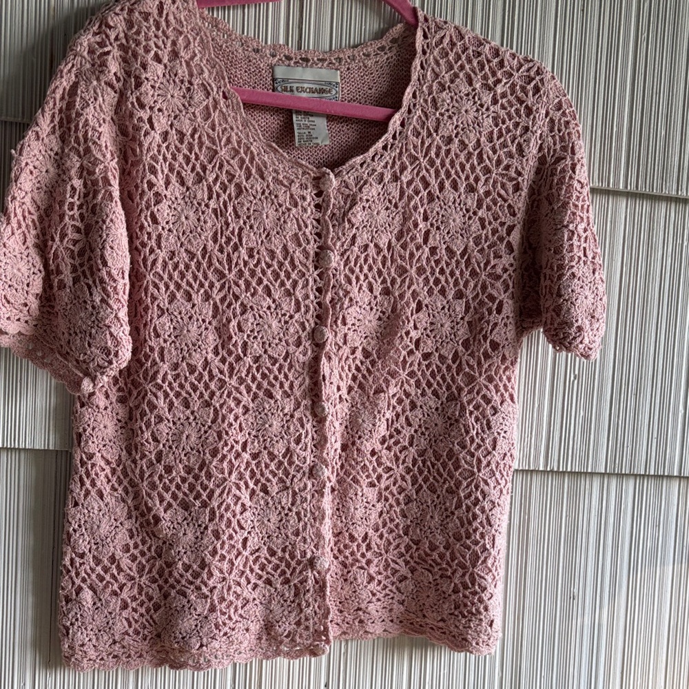 Silk Exchange Blush Crochet Knit Cardigan